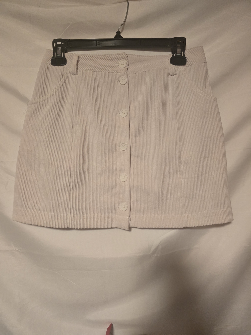 Cream Corduroy Button-Front Mini Skirt